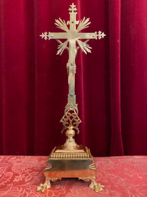 Altar - Cross en Brass / Bronze / Polished and Varnished, Belgium  19 th century ( Anno 1865 )