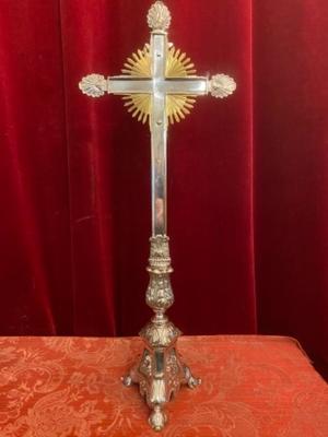 Altar - Cross en Bronze / Silver Plated / Polished / New Varnished, Belgium  19th century ( anno 1890 )