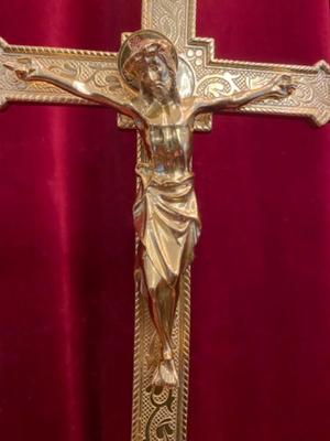 Altar - Cross en Brass / Bronze / Glass /  Polished and Varnished, Belgium 19 th century