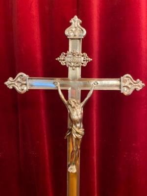 Altar - Cross en Brass / Bronze / Silver Plated Polished and Varnished, France 19 th century