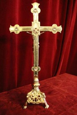 Altar - Cross en Brass / Bronze / Stones Polished and Varnished, France 19th century ( anno 1875 )