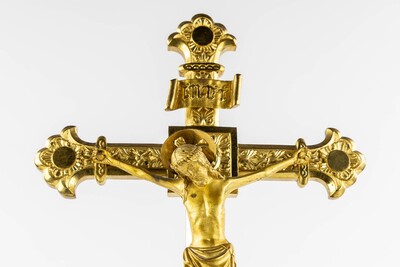 Altar - Cross Expected ! en Bronze Gilt, Belgium  19 th century