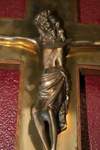 Altar Cross style ART - DECO en BRONZE / WOOD OAK, DUTCH 20th century