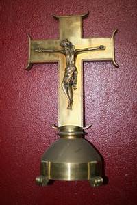 Altar Cross style ART - DECO en BRONZE / WOOD OAK, DUTCH 20th century