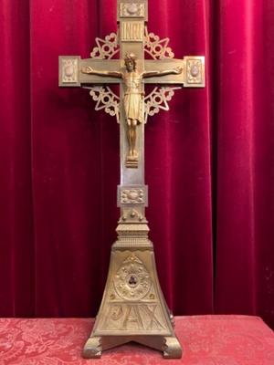 Exceptional Altar Cross style art - deco en Brass / Bronze / Stones, Netherlands  20th Century ( 1930 )