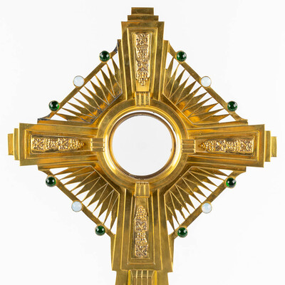 Monstrance  style art - deco en Bronze Gilt / Glass / Stones, Belgium  20 th century