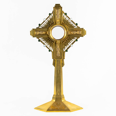 Monstrance  style art - deco en Bronze Gilt / Glass / Stones, Belgium  20 th century