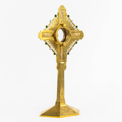 Monstrance  style art - deco en Bronze Gilt / Glass / Stones, Belgium  20 th century