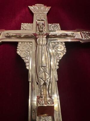 Processional Cross style art - deco en Bronze / Polished and Varnished, Belgium  20 th century ( Anno 1930 )