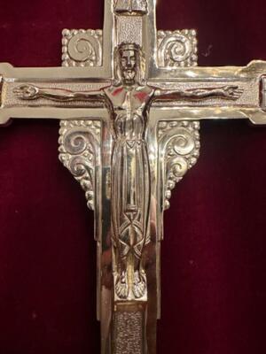 Processional Cross style art - deco en Bronze / Polished and Varnished, Belgium  20 th century ( Anno 1930 )