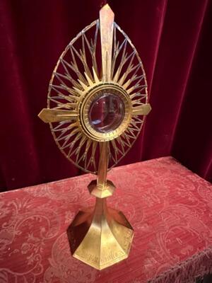 Monstrance Full Silver 1.15 Kgs ! Atelier : Brom style Art Nouveau  en Full - Silver / Gilt /  Silver Marks Present / Glass, Netherlands  20 th century