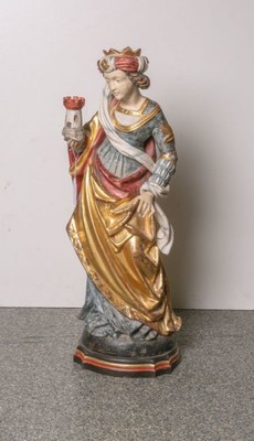 Barbara  en hand-carved wood polychrome, Southern Germany 20th Century
