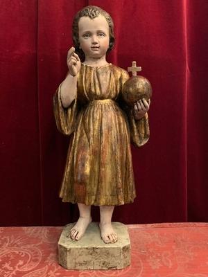 Child Jesus Statue style Baroque en hand-carved wood polychrome, Belgium 18 th century