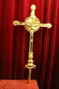 Processional - Cross style baroque en Bronze / Polished and Varnished, France 19th century