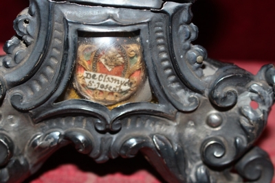 Reliquary-Relic Of The True Cross In Rock-Crystal  / Relic From Mantle Of St. Joseph / Most Probably Documentation Inside /  Museum-Piece style Baroque en Front full silver / Back side Ebony wood / Originally Sealed, Belgium 17 th century ( About 1685 )