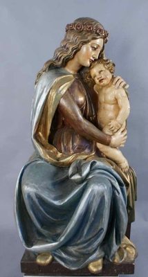 St. Mary With Child style Baroque en hand-carved wood polychrome, Southern Germany 20th century