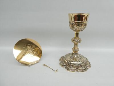 Chalice With Original Case Paten & Spoon. style Baroque - Style en Full - Silver, Belgium  19 th century