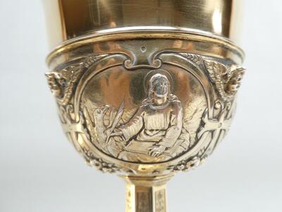 Chalice With Original Case Paten & Spoon. style Baroque - Style en Full - Silver, Belgium  19 th century