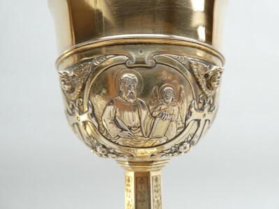 Chalice With Original Case Paten & Spoon. style Baroque - Style en Full - Silver, Belgium  19 th century