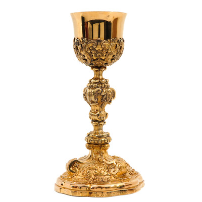 Chalice With Original Paten & Spoon. style Baroque - Style en Full - Silver, Amsterdam Netherlands  19 th century