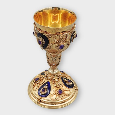 Exceptional Chalice  style Baroque - Style en Silver (900) / Emaille / Pearls / Amethist Stones, 19th century