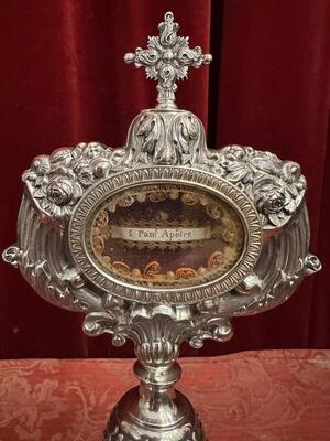 Exceptional Reliquary Ex Ossibus Relic St. Paul Apostle style Baroque - Style en Full - Silver / Silver Marks Present / Polished & Varnished / Originally Sealed, France 18 th century ( Anno 1750 )