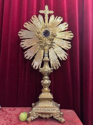 1 Baroque - Style Full Silver Exceptional Large Monstrance Height : 121 Cm ! Weight: 5.15 Kgs !