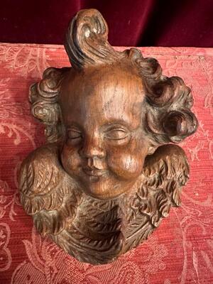 Handcarved Wooden Angel Head style Baroque - Style en Hand - Carved Wood Oak, Netherlands  18 th century