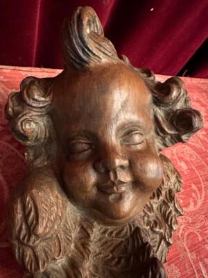 Handcarved Wooden Angel Head style Baroque - Style en Hand - Carved Wood Oak, Netherlands  18 th century