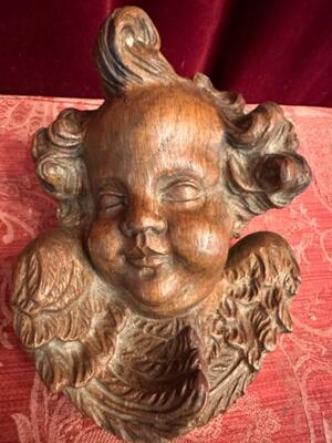 Handcarved Wooden Angel Head style Baroque - Style en Hand - Carved Wood Oak, Netherlands  18 th century