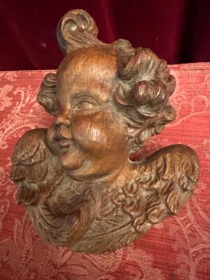 Handcarved Wooden Angel Head style Baroque - Style en Hand - Carved Wood Oak, Netherlands  18 th century