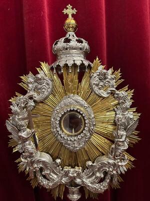 Monstrance  style Baroque - Style en Full - Silver / Stones / Diamonds / Glass / Polished & Varnished, Belgium  18 th century