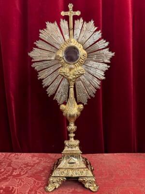 Monstrance With Original Full Silver Lunula style Baroque - Style en Full - Silver Silver Marks and Stamps Present, France 19 th century ( Anno 1845 )