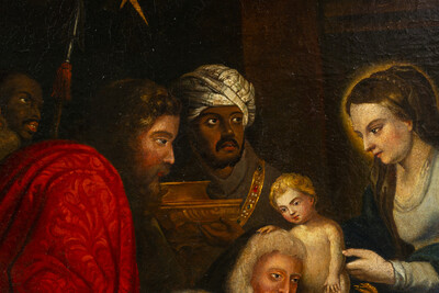 Painting Adoration Of The Three Magi  style Baroque - Style en Painted on Canvas, Flemish School  17 th century