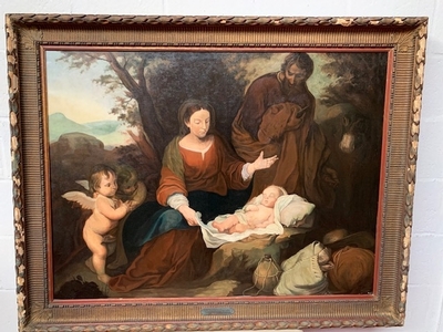 Painting Nativity  Signed: Murillo style Baroque - Style en Painted On Canvas / Linen, Belgium  19 th century ( Anno 1875 )