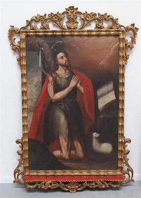 Painting St. John Baptist  style Baroque - Style en Painted Oil on Canvas / Wooden Frame , Portugal 18 th century ( Anno 1750 )