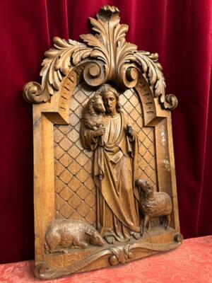 Relief Jesus The Good Shepherd. style Baroque - Style en Hand - Carved Wood Oak, Breda Netherlands 19 th century ( Anno 1845 )