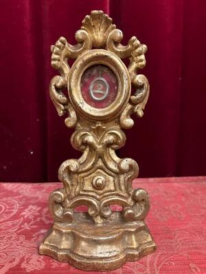 Reliquary - Relic Ex Velo B.M.V. style Baroque - Style en Wood / Gilt / Glass , Italy  19 th century