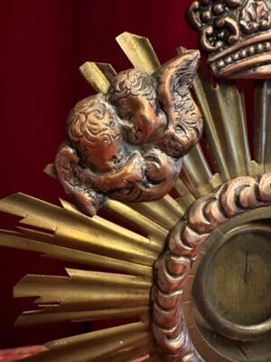 Reliquary - Relic Of The True Cross Original No Seal style Baroque - Style en Brass / Glass, Belgium  19 th century ( Anno 1850 )