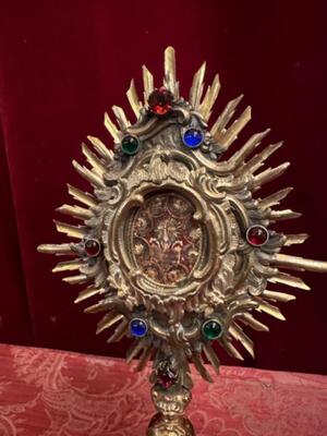 Reliquary - Relic True Cross  style Baroque - Style en Brass / Glass / Stones / Originally Sealed, Southern Germany 18 th century ( Anno 1765 )