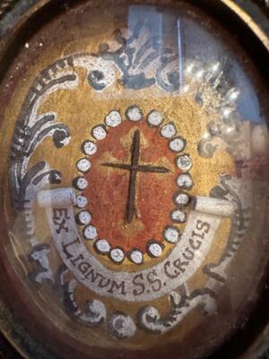 Reliquary - Relic True Cross style Baroque - Style en Brass / Bronze / Glass / Originally Sealed, Italy  19 th century ( Anno 1865 )