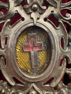 Reliquary - Relic True Cross  style Baroque - Style en Bronze Silver Plated / Rock Crystal / Silver Filigree / Originally Sealed, France 19 th century ( Anno 1845 )