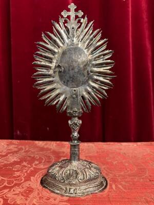 Reliquary - Relic True Cross & More style Baroque - Style en Brass - Silver Plated / Glass / Originally Sealed, Austria 18 th century