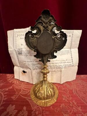 Reliquary - Relic True Cross With Original Document style Baroque - Style en Brass / Gilt / Rock - Chrystal / Filigree - Silver Frame  / Originally Sealed , Austria 18 th century ( Anno 1790 )
