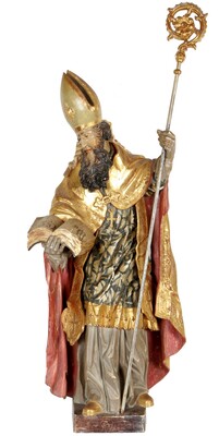 Sculpture Bishop Fully Hand-Carved  style Baroque - Style en Hand - Carved Wood , Italy  19 th century