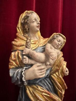 Sculpture Madonna & Child style Baroque - Style en Hand - Carved Wood Polychrome , Southern Germany 20 th century