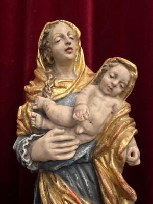 Sculpture Madonna & Child style Baroque - Style en Hand - Carved Wood Polychrome , Southern Germany 20 th century