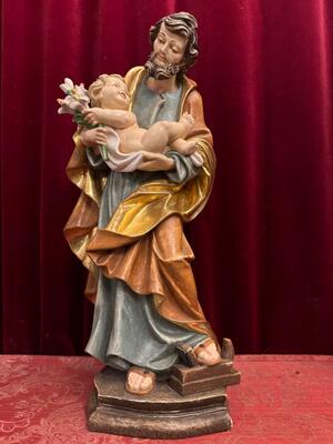 Sculpture St. Joseph & Child style Baroque - Style en Hand - Carved Wood Polychrome / Gilt, Italy 20 th century