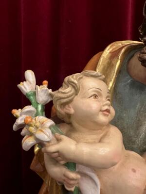 Sculpture St. Joseph & Child style Baroque - Style en Hand - Carved Wood Polychrome / Gilt, Italy 20 th century