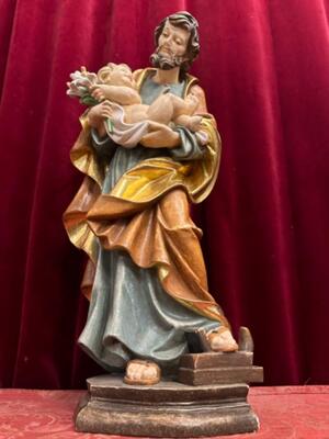 Sculpture St. Joseph & Child style Baroque - Style en Hand - Carved Wood Polychrome / Gilt, Italy 20 th century